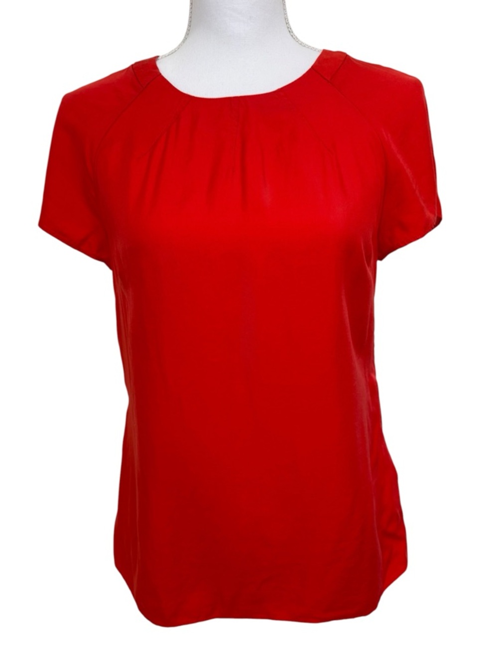 Boden Silk Blend Red Short-Sleeve Blouse with Crew Neck Size 2